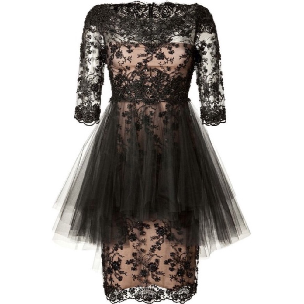 Marchesa Lace Peplum Dress